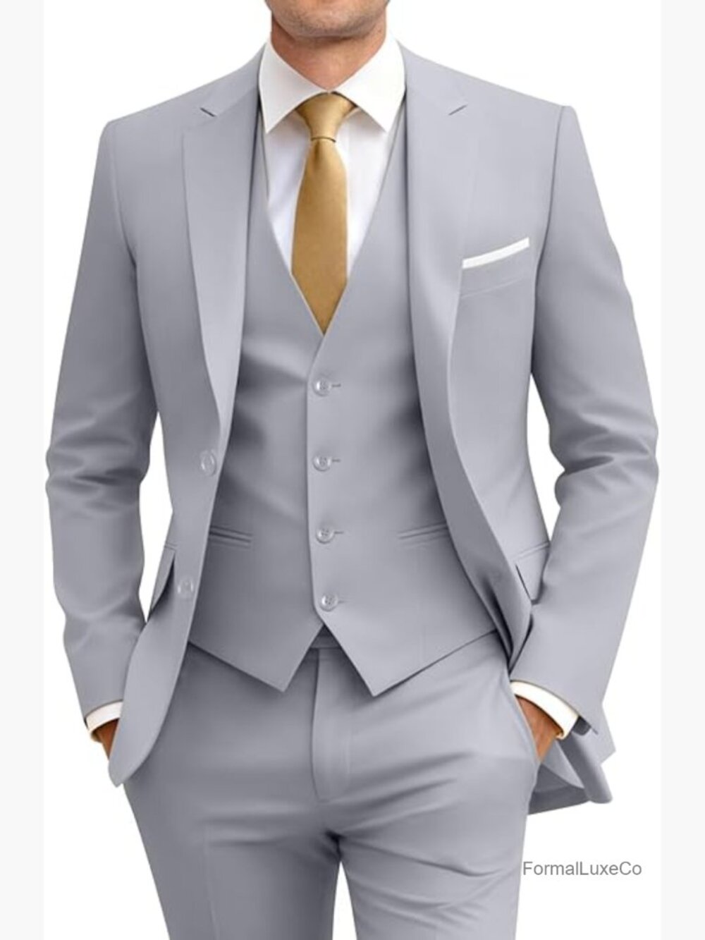 Slim Fit 4-Piece Suit Set Jacket Vest Pants Tie